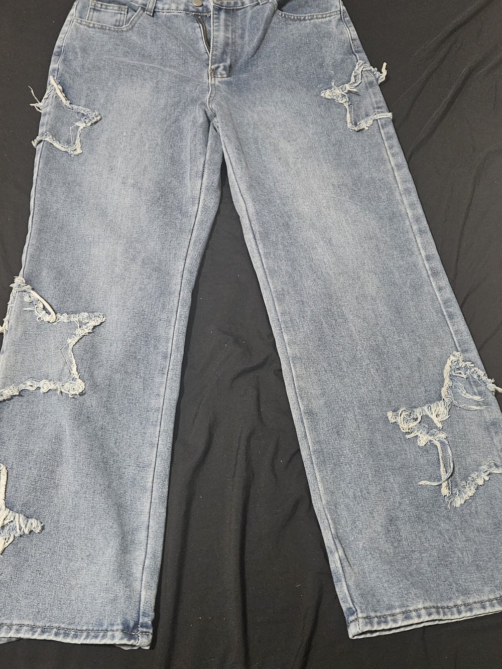 High-Rise Light Blue Star Distressed Wide-Leg Jeans